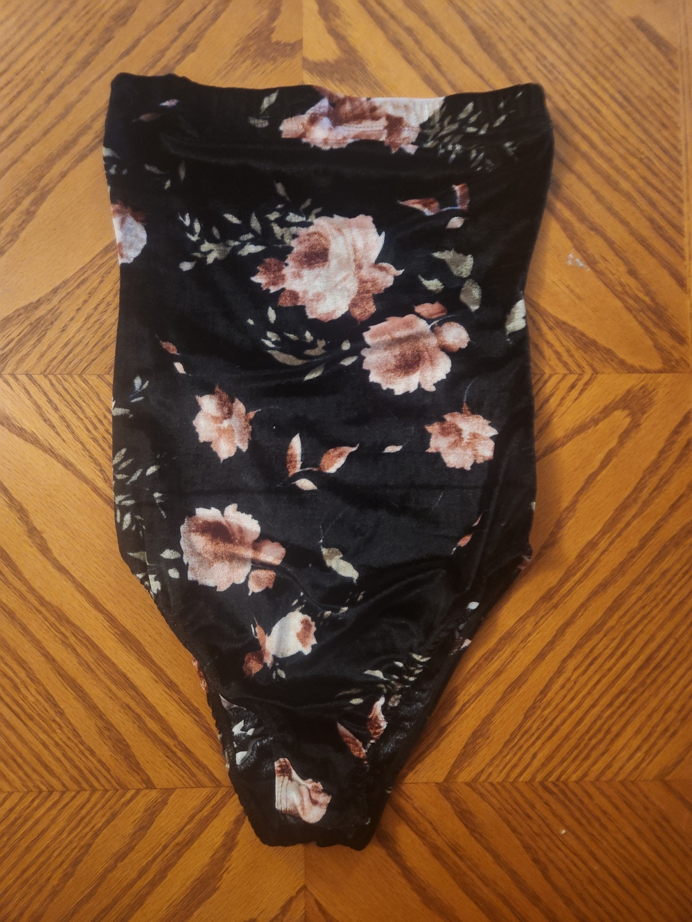 Floral Black Velvet Bodysuit With Blush Rose Print